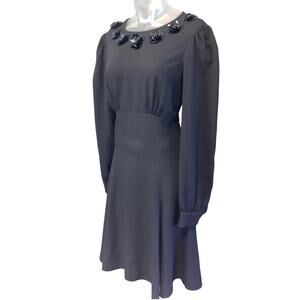 Vtg MICHAEL KORS COLLECTION Long Sleeve Crepe Dress w Applique Black Size 2